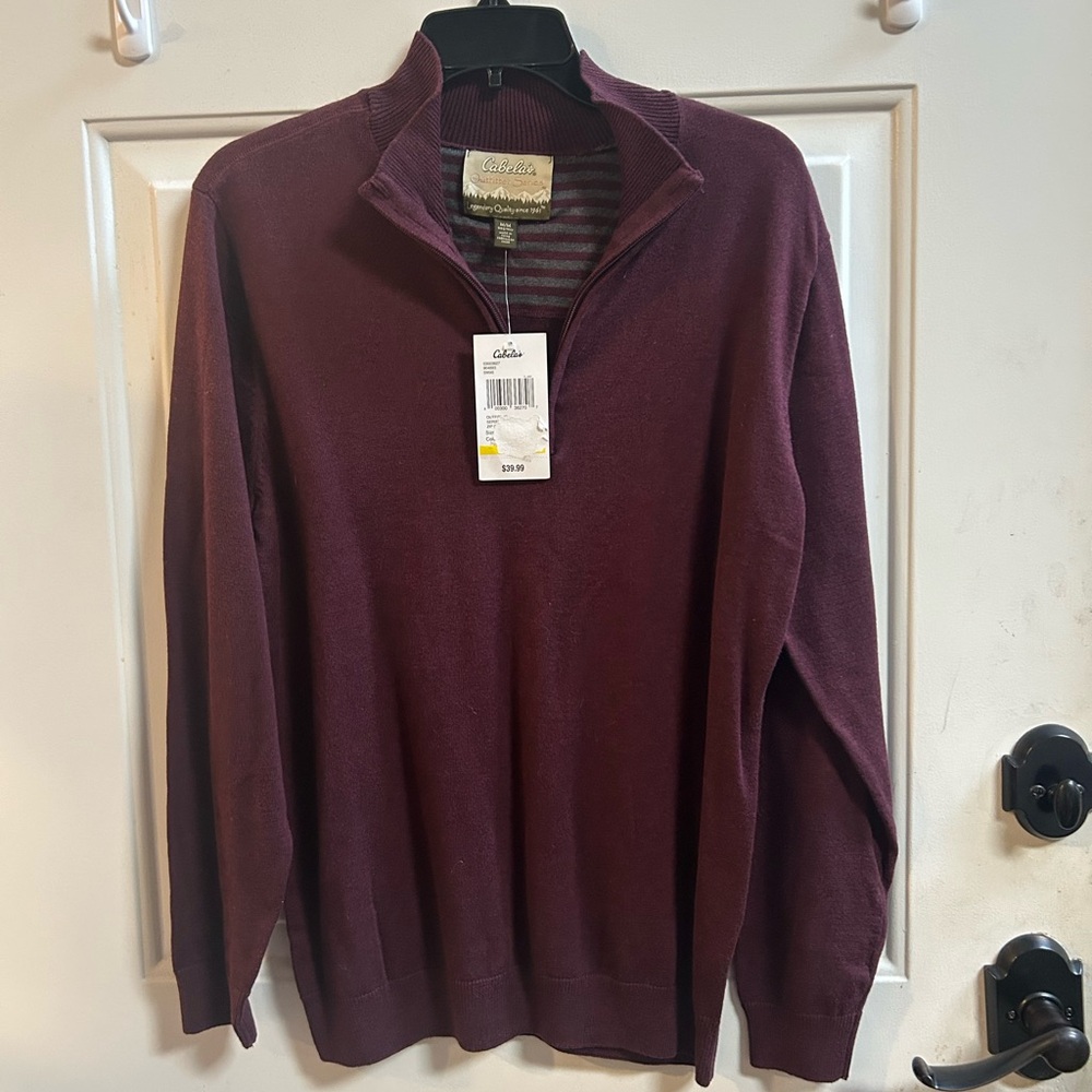 New Cabela's men’s Burgundy 3/4 Zip-Up layering Sweater Sz S